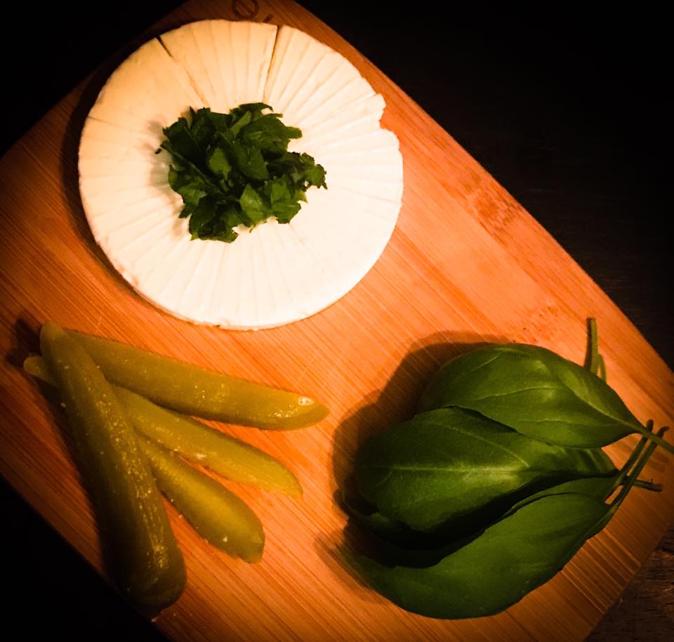 Simplicity... Bulgarian White Cheese w Cilantro, Persian Cornichons, Basil